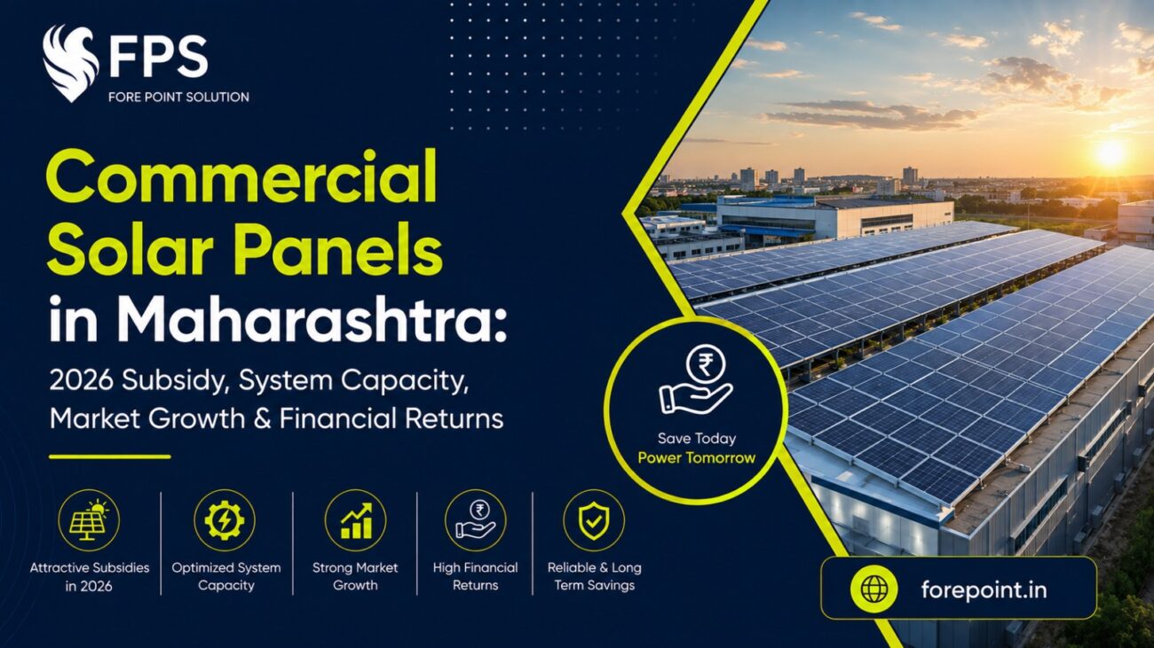 Commercial solar panels in Maharashtra 2026 installed on a business rooftop to reduce electricity costs and support clean energy generation.