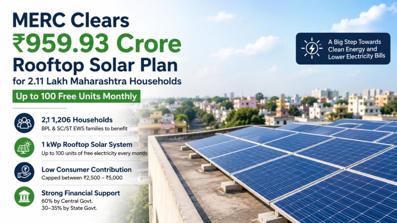 MERC rooftop solar plan for 2.11 lakh Maharashtra households, offering up to 100 free electricity units monthly.