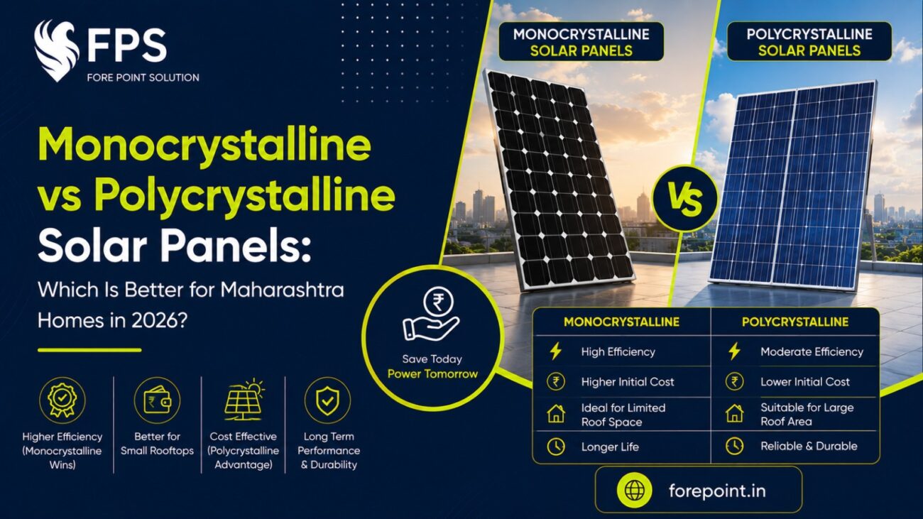 Monocrystalline vs Polycrystalline Solar Panels comparison showing differences in efficiency, appearance, performance, cost, and suitability for rooftop solar installations.