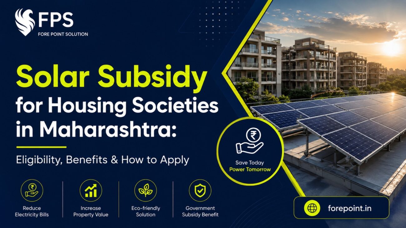 Solar subsidy for housing societies in Maharashtra, highlighting rooftop solar installation, government subsidy benefits, and reduced electricity costs for residential societies.