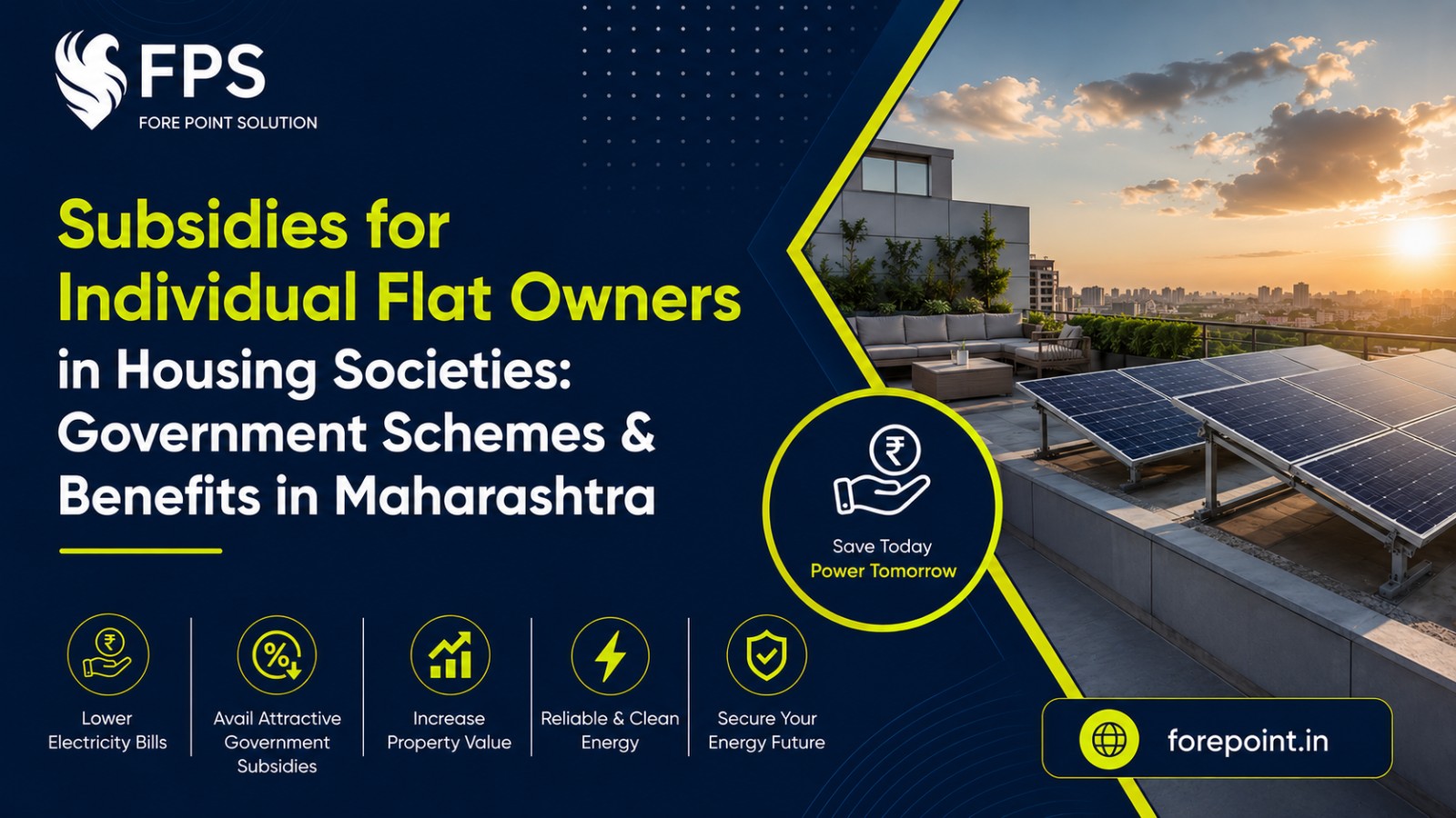 Subsidies for individual flat owners in housing societies, showing rooftop solar benefits, government financial assistance, and savings on electricity bills.